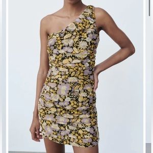 Zara one shoulder floral dress